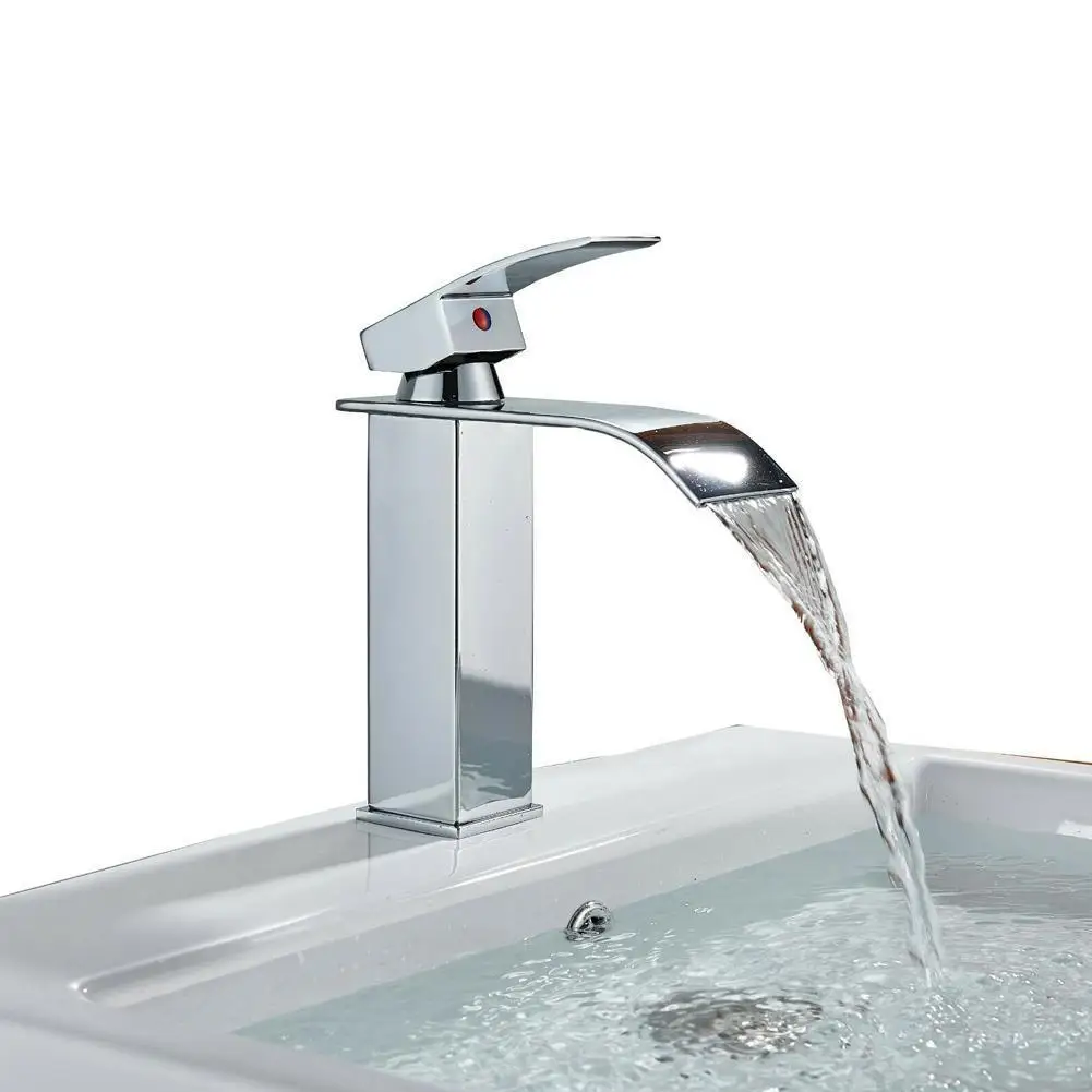 

Bathroom Sink Faucet Chrome Waterfall Spout Basin Mixer Tap Hole Single D8B2