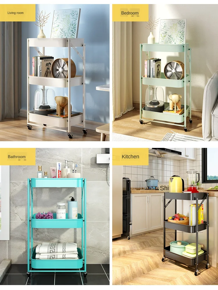

Movable Trolley Kitchen Foldable Rack Floor-standing Bathroom Organizer Storage Rack Thickened Material Free Installation