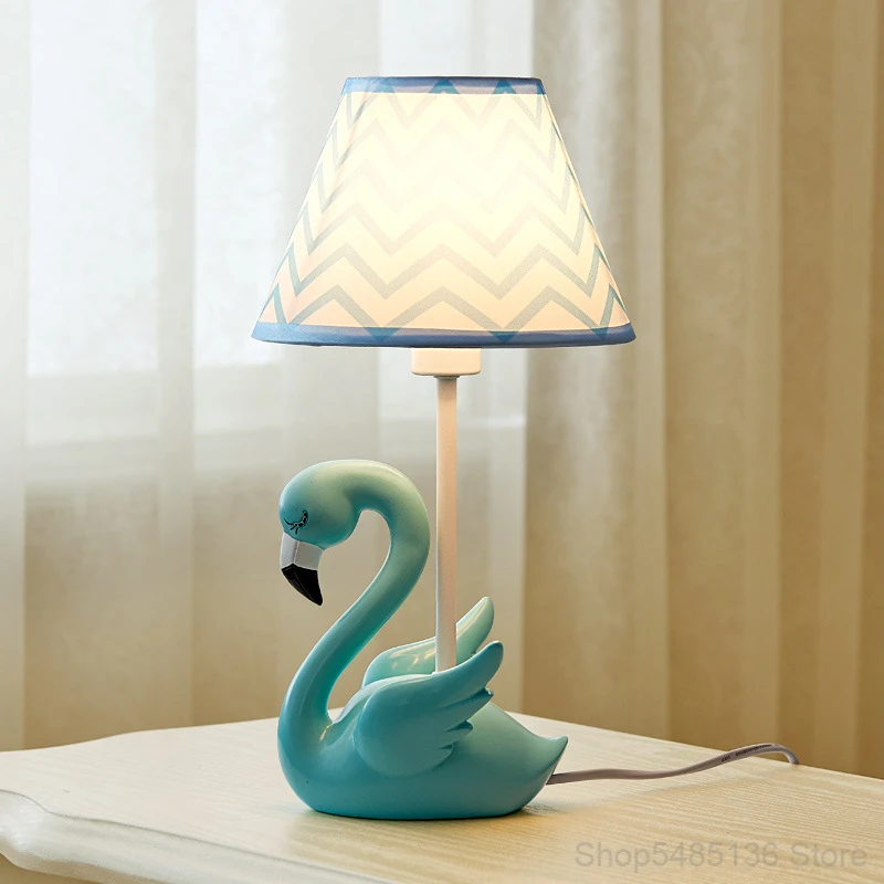 Pink Flamingo Resin Children's Room Led Table Lamps Girl Bedroom Bedside Desk Cartoon Birthday Gift Modern Light Fixtures | Лампы и