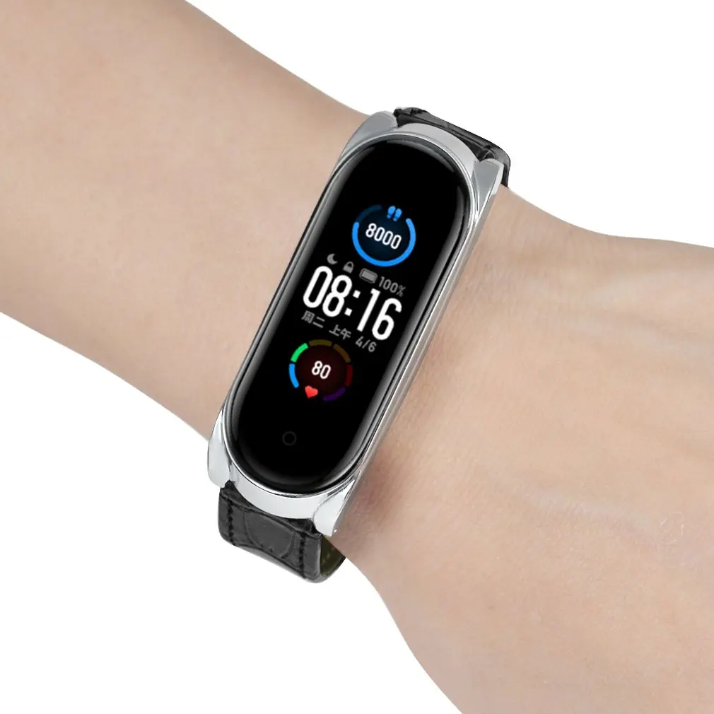 

Suitable for Mi Band for Xmi 5/5 NFC Buckle Shell Striped Leather Strap Smart Bracelet Protection Strap Replacement