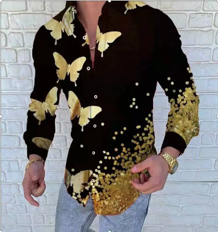 

2021 Men Fashion Shirts For Long Sleeve Casual Floral Print Shirt Autumn Shirts Men Dress Button Turn-Down Collar Male Top