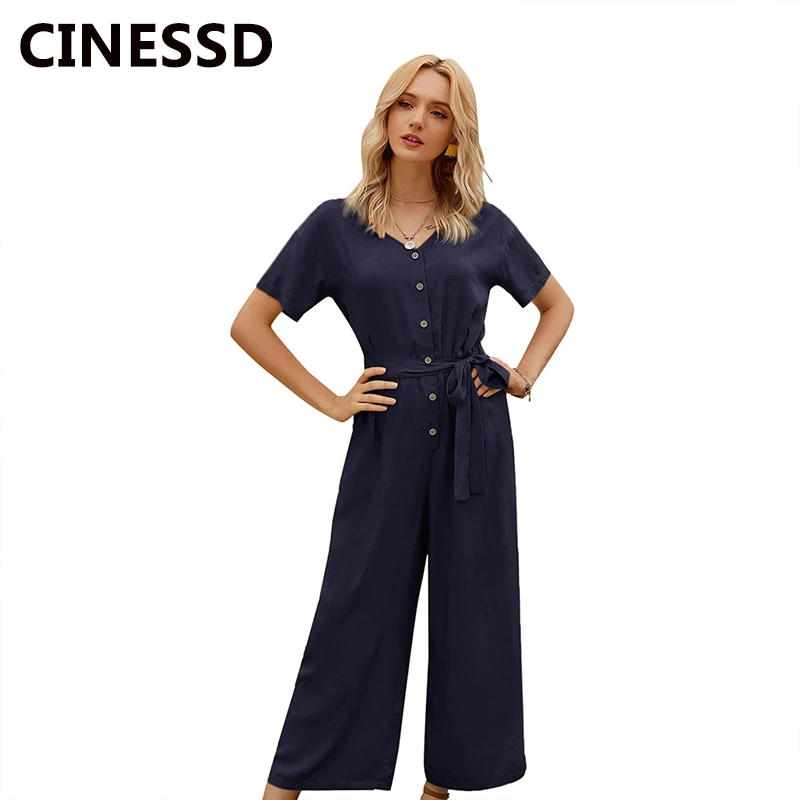 Женский однобортный комбинезон CINESSD длинный однотонный с v-образным вырезом