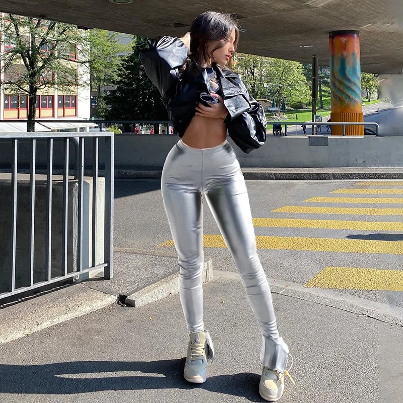 

Women Leather Pants Autumn Sexy Women High Waist Slim Split PU Trousers Tights Pencil Pants