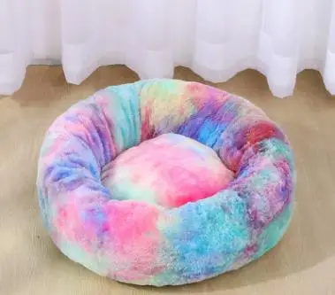 Кровать для питомца собаки Удобная пончик Cuddler круглая собачья Конура ультра мягкая моющаяся подушка для собаки и кошки зимний теплый диван Горячая sell2810 - Цвет: Rainbow blue