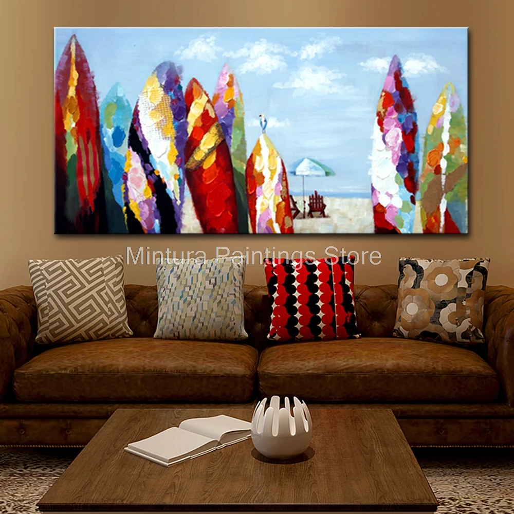 

Mintura Hand Painted Paddle Board Landscape Oil Painting on Canvas Modern Abstract Thick Art Pictures For Living Room Wall Decor