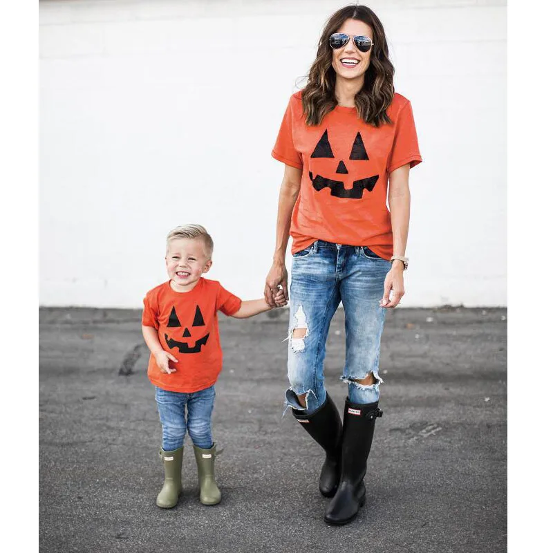 Одинаковые комплекты для семьи на Хэллоуин футболка Топы с короткими рукавами