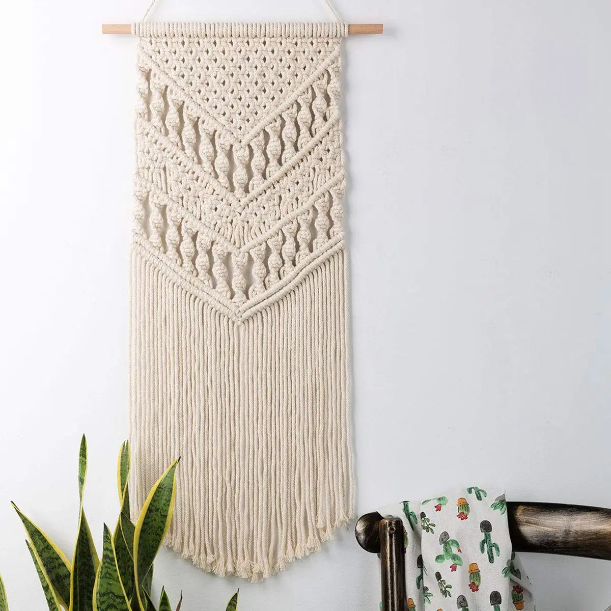 

Macrame Woven Wall Hanging Boho Chic Bohemian Room Geometric Tapestry Art Beautiful Apartment Dorm Room Decoration 14in W x