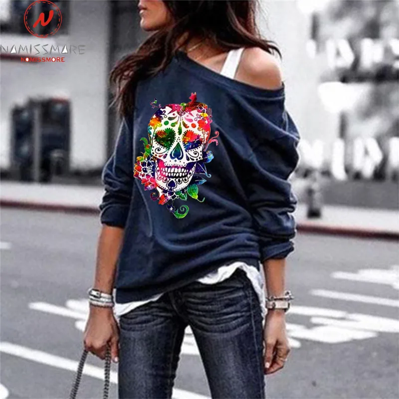 Женские футболки с принтом черепа на Хэллоуин уличная одежда лоскутный дизайн