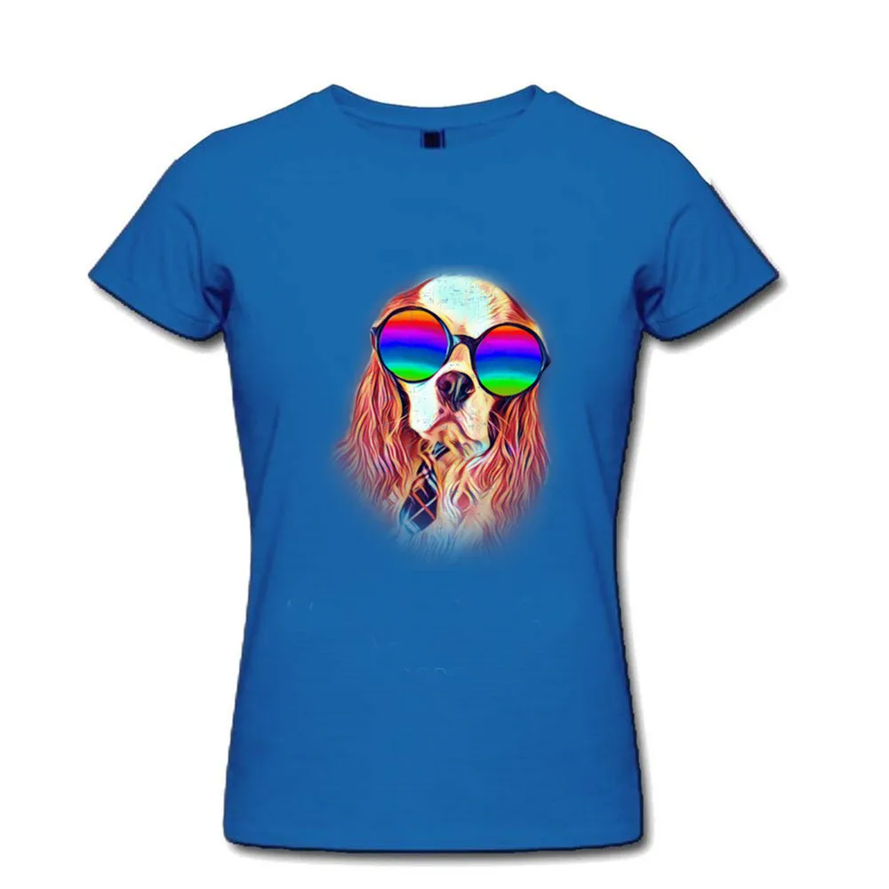 Футболка женская белая спортивная мода хип-хоп 100% хлопок 766 кавалер Кинг чарльз