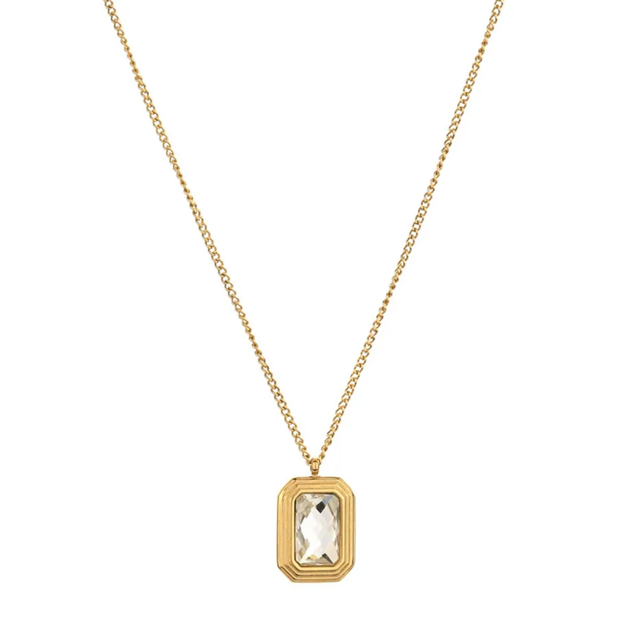 

2021 New Fashion Women Square Inlaid Zircon Irregular glass pattern Pendant Necklace Women Sexy Party Pendant Necklace Jewelry