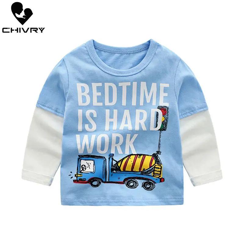 Детская футболка для мальчиков с принтом динозавра и машины хлопковая длинными