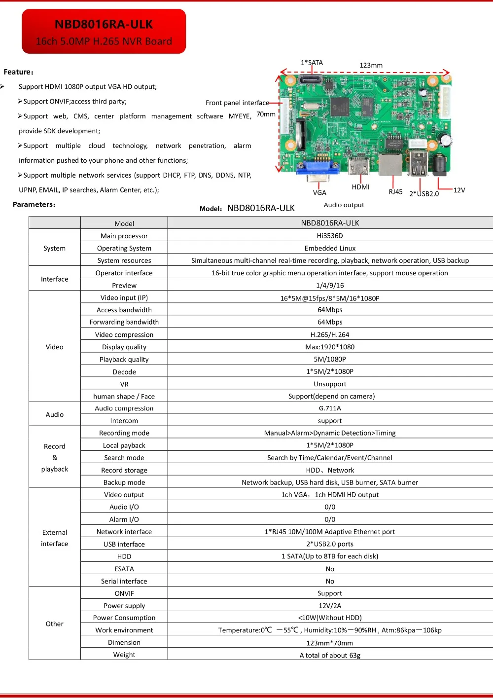 OUERTECH P2P 16ch H.265 1080 P/5MP IP видео рекордер CCTV NVR плата HI3516D аудио выход ONVIF наблюдения сетевая плата