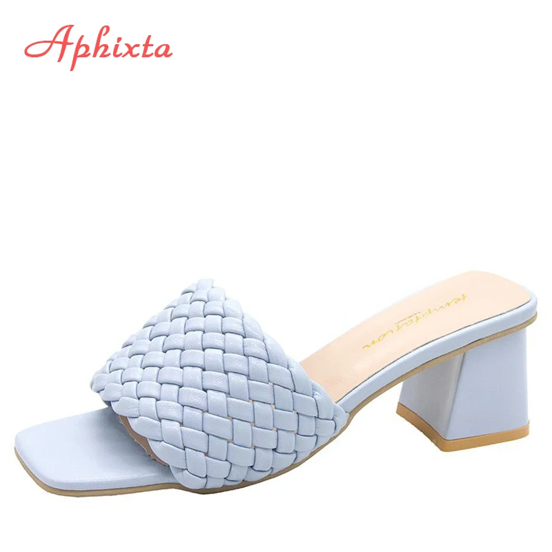 

Женские шлепанцы Aphixta, с квадратным каблуком 2021 см, плетеные, с открытым носком, элегантные, 5,5