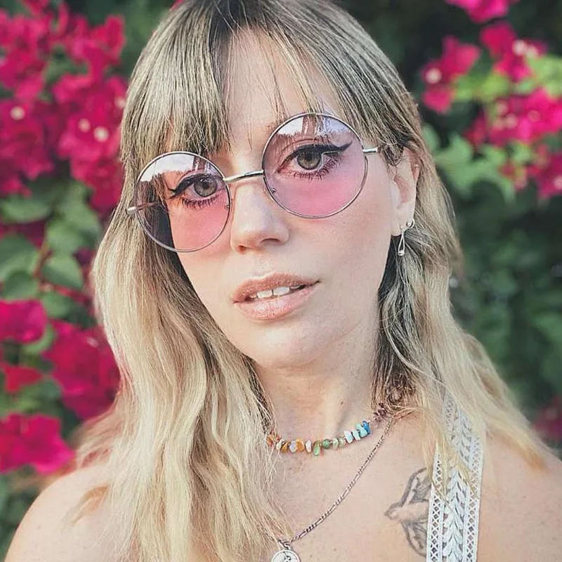 Korean Vintage Round Sunglasses for Women Men Metal Frame Yellow Shades Unisex Circle Sun Glasses Ladies 90s 80s Big Eyeglasses |