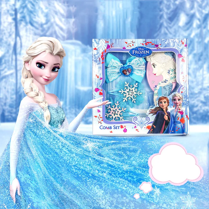 Disney Frozen Elsa Princess Mini Comb Bow Hairpin Set Headwear Pretend Toy Rubber Band Exquisite Decorations Gift For Girls | Мать и