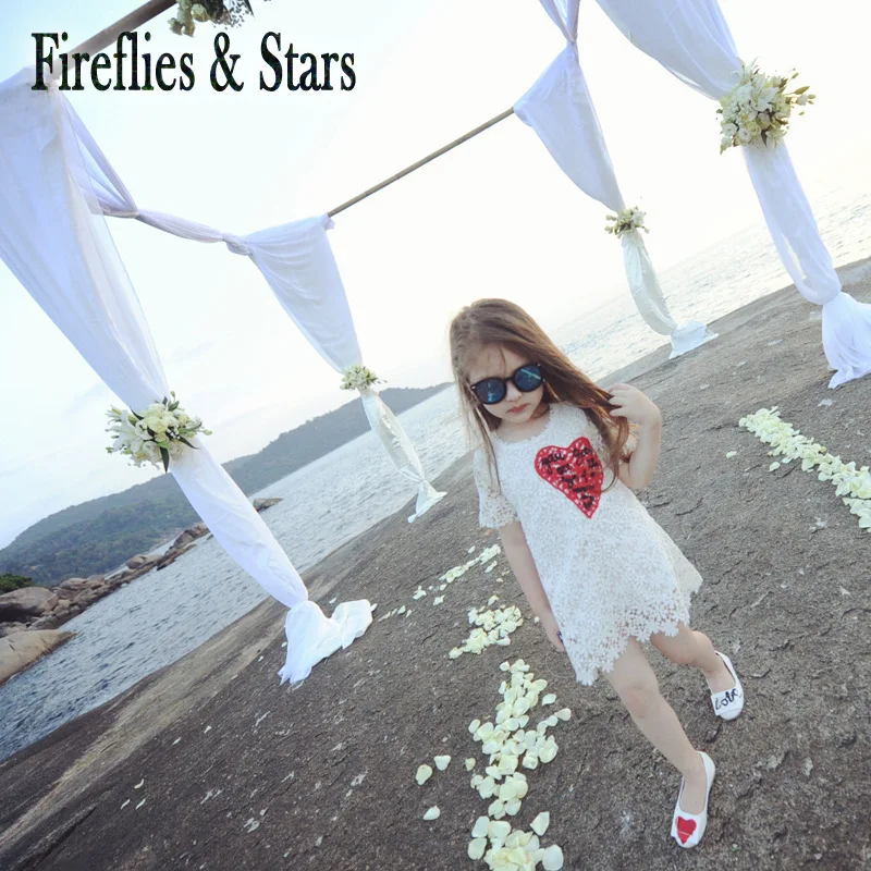 Summer girls princess Dress baby party dress kids vintage Vestidos Children brand Clothes heart embroidery lace 2 to 7 yrs | Детская