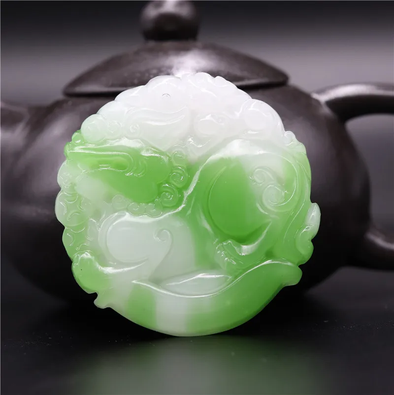 Китайский белый зеленый нефрит Pixiu кулон ожерелье дракона Шарм ювелирные изделия