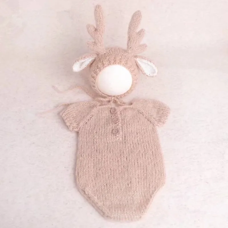 

Baby Photography Clothing Antlers Knit Hat+Clothes Set Infant Photo Props Accessory Photography Babies Accessories Fotografia