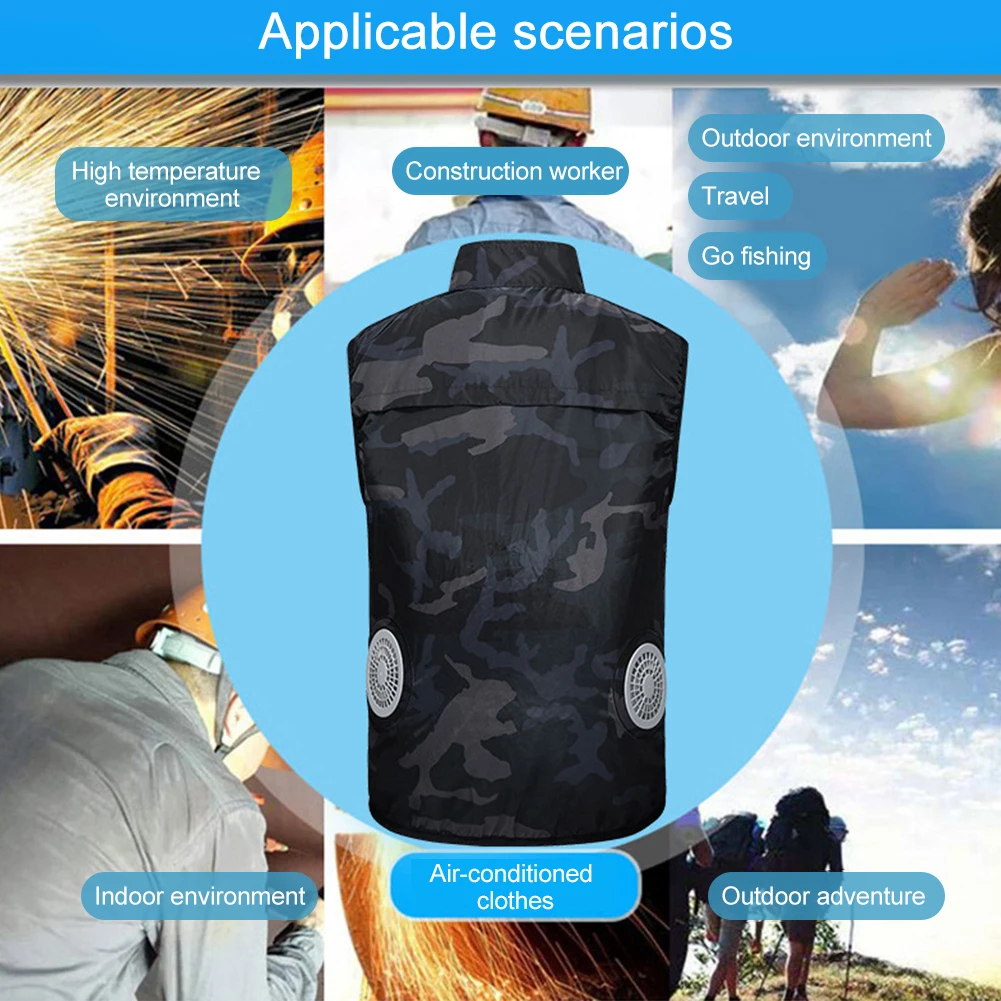 

Men Women Summer USB Powered Soft Outdoor Sports Breathable Portable Clothing Three-speed Hiking Work Fan Cooling Vest High Temp
