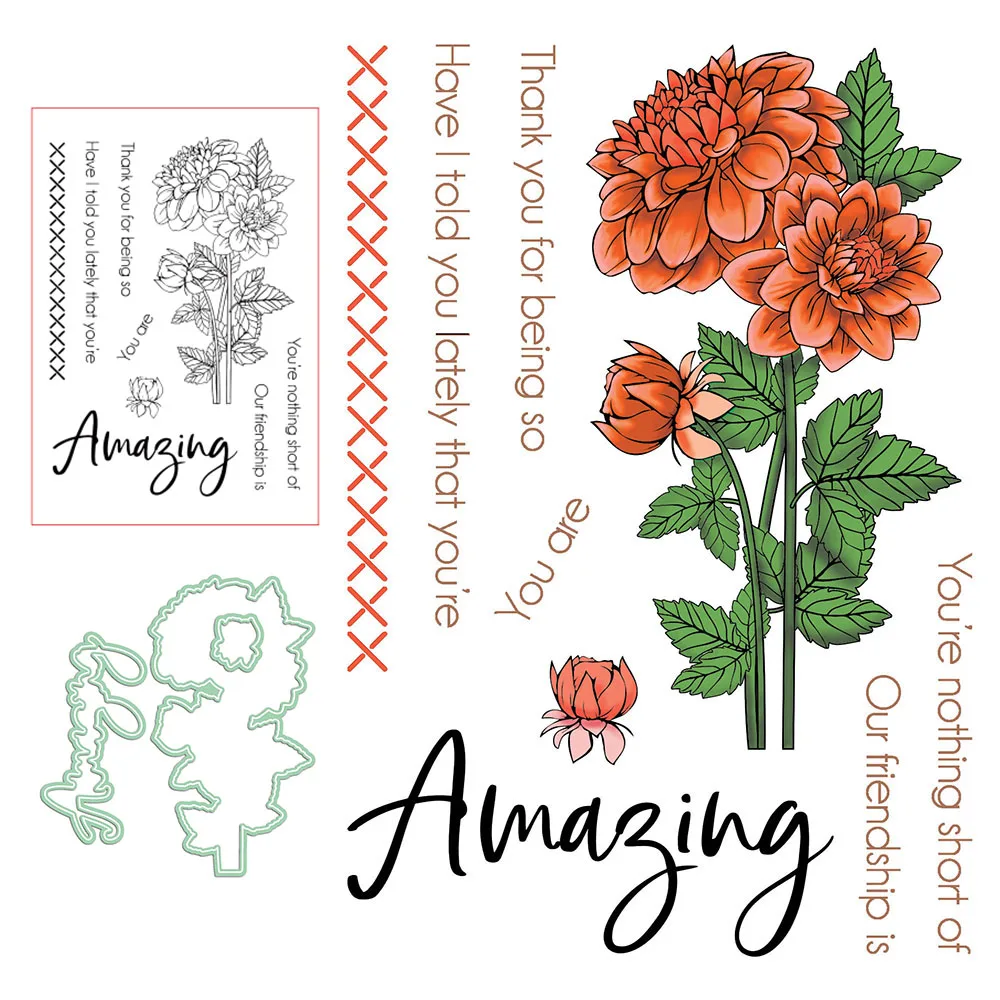 

Bloom Flowers Clear Stamps and Metal Cutting Dies for DIY Scrapbooking Crafts Die Cut Card Make Photo Album Sheet Decoration