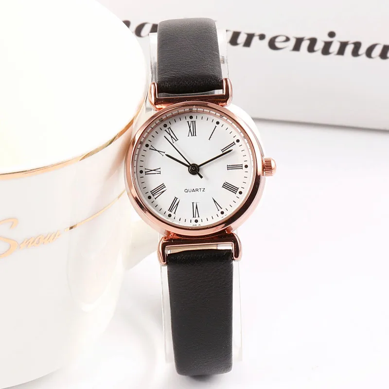 Женские Модные кварцевые часы черного цвета с римскими цифрами простые ЖЕНСКИЕ