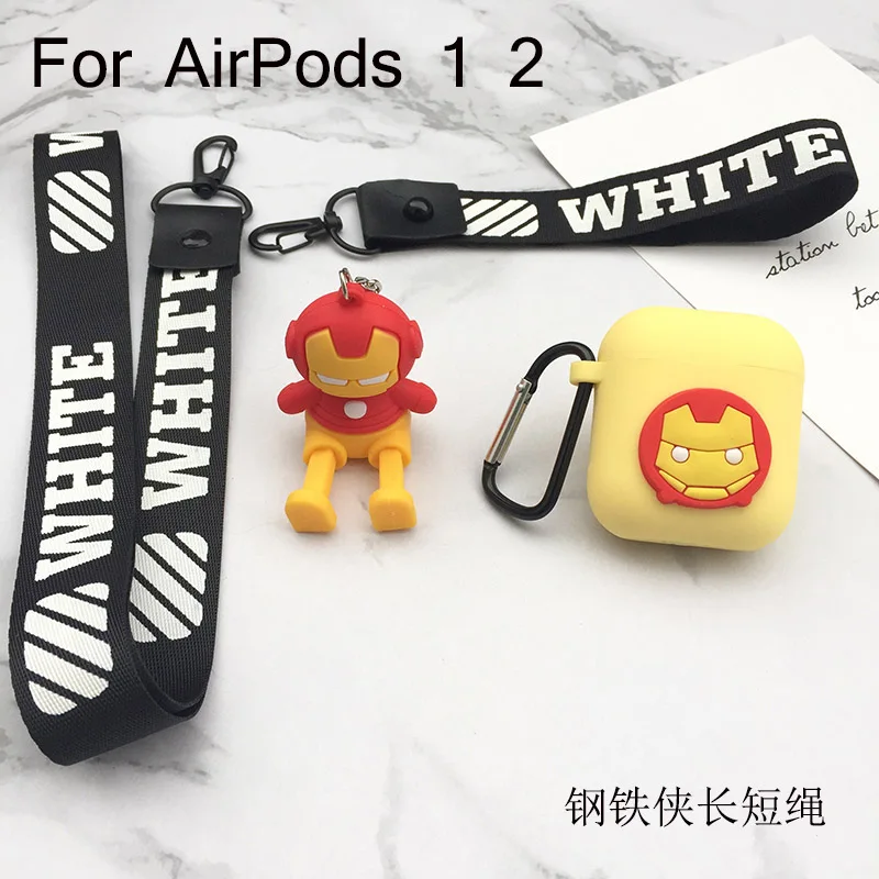 AirPods 1 2-3 Чехол для наушников с героями мультфильмов «Железный человек», «Капитан Америка» для Apple AirPods Pro 1 2 i13 TWS, силиконовый чехол, брелок, кабель, «Человек-паук», подставка - Цвет: AirPods 1 2-3