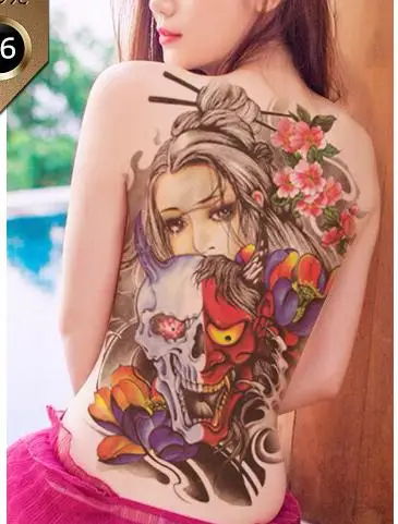 Водостойкая временная татуировка, наклейка Koi lotus, Мужская татуировка на всю спину, Большая татуировка, наклейка s флэш-тату, поддельные татуировки для женщин 19 - Цвет: Темно-серый