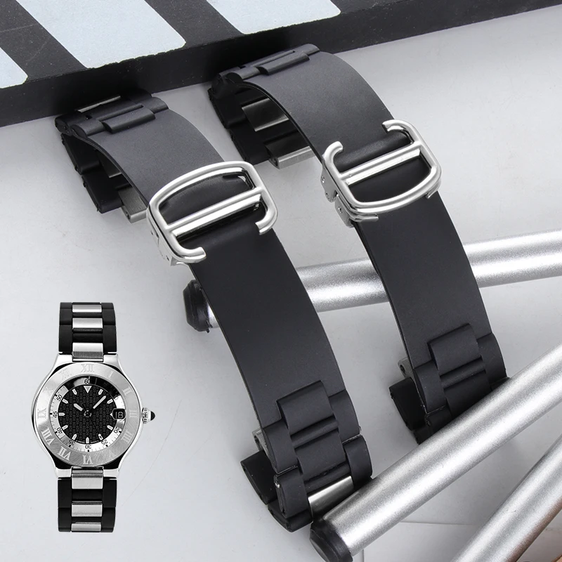 

20*10MM (buckle 18mm) Watch Band Silicone Strap For Cartier-Watch 21 Chronoscaph W10198U2 W10125U2 W10197U2 W10184U2 Rubber