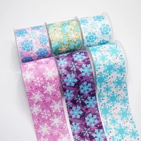 5 yards colorful snowflake printed grosgrain ribbon for diy craft hair bow gift cake packaging sewing accessories