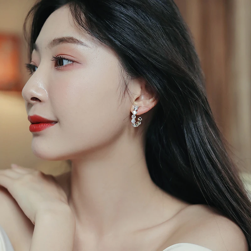 New Women's Luxury Opals Hoop Earrings In 2021 Korean Fashion Jewelry Party Girls Temperament Accessories Unusual Earrings