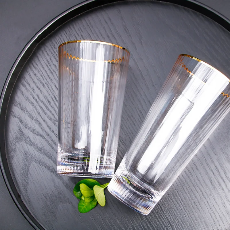 Чайная кружка с золотой оправой стеклянная чашка Хрустальный прозрачный бокал