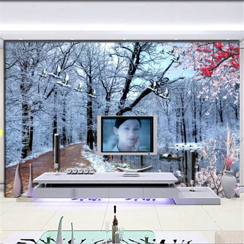 Обои на заказ 3D обои с изображением леса снежной сцены гостиной домашний декор 3d