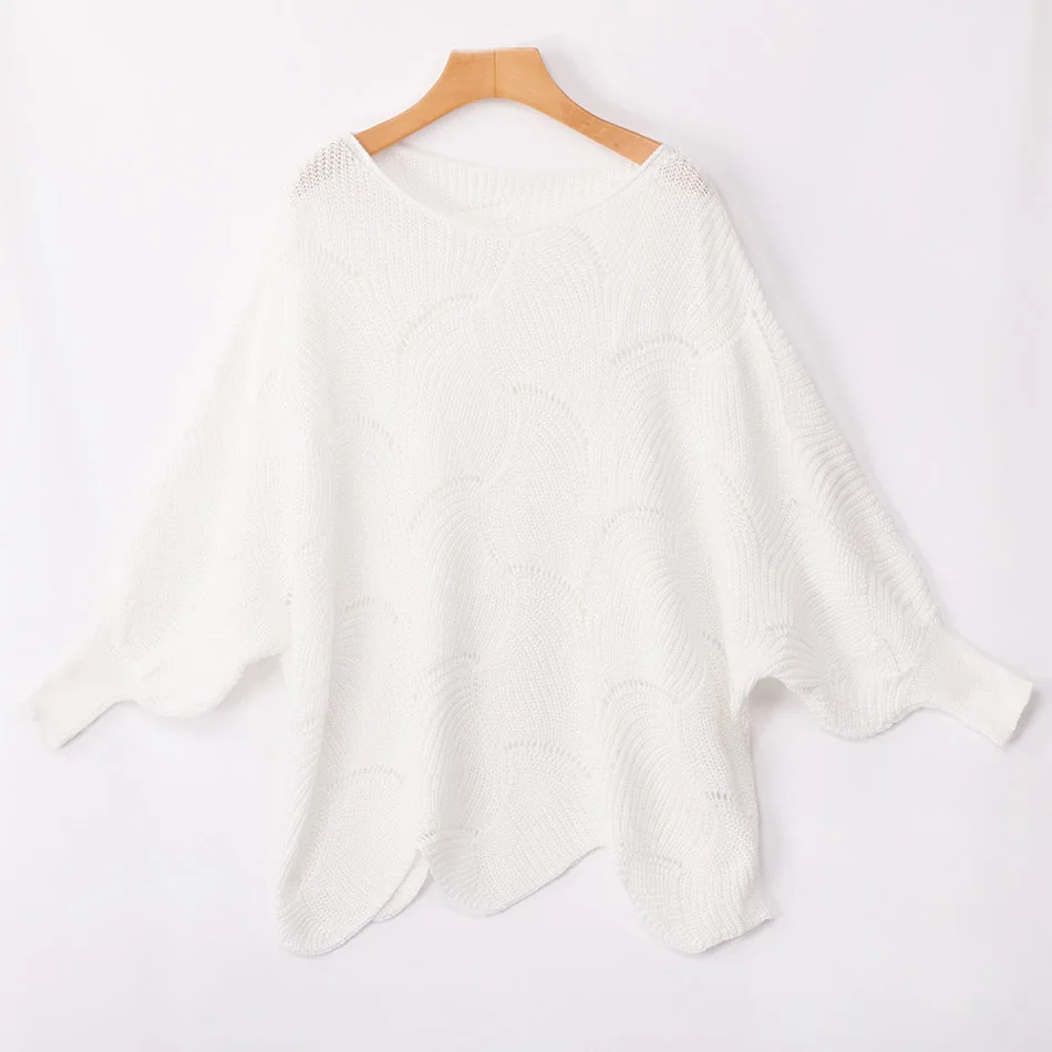 Повседневный однотонный свободный свитер для женщин сексуальный вязаный с