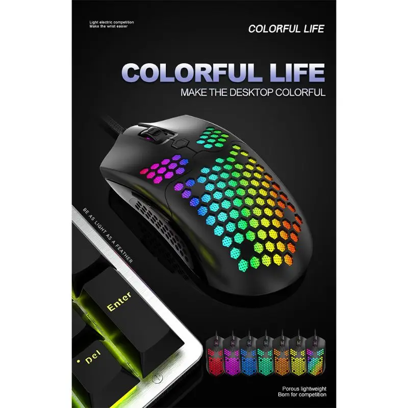 

M5 Hollow-out Honeycomb Shell Gaming Mouse Colorful RGB Backlit Light Wired Mice with 7 Buttons for Game Lovers
