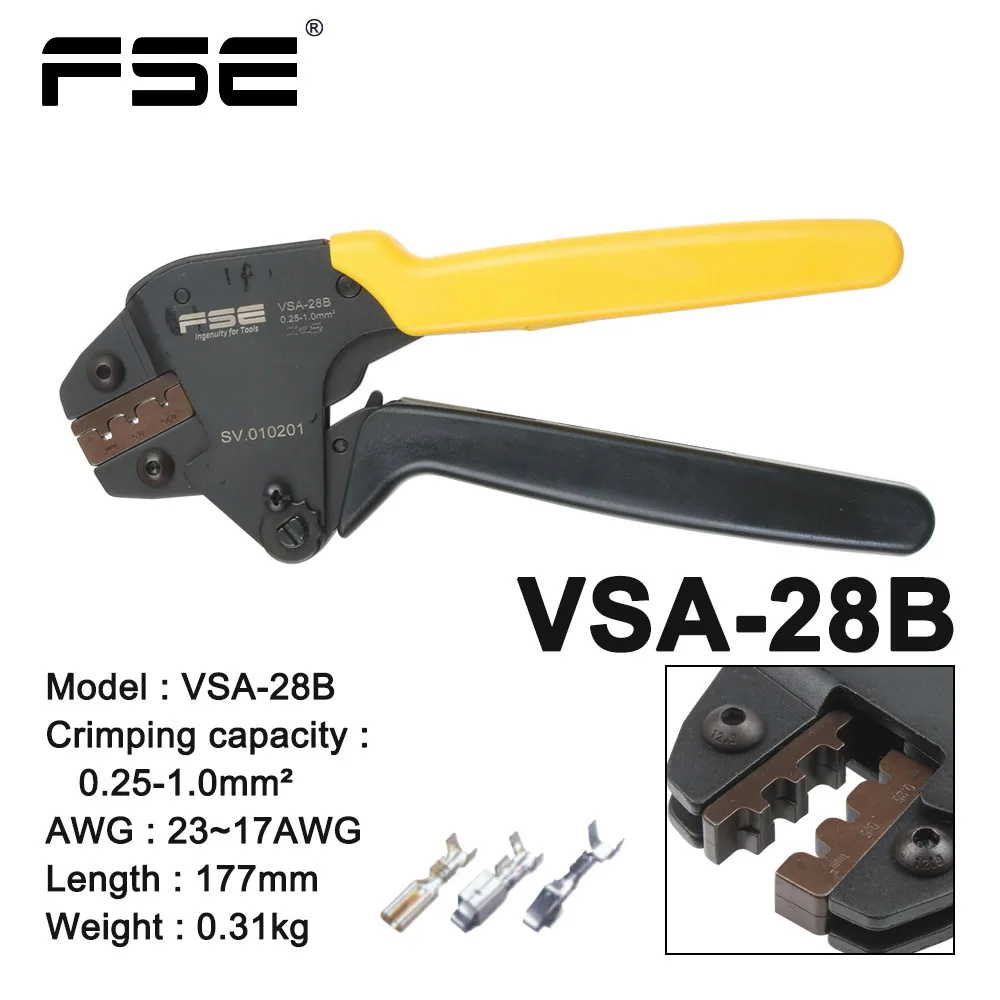 

Crimping Pliers Multitool Knife VSA-28B Crimping Pliers Ratchet Type Insert Spring Terminal Crimper 0.25~1mm AWG23-17 Hand Tools