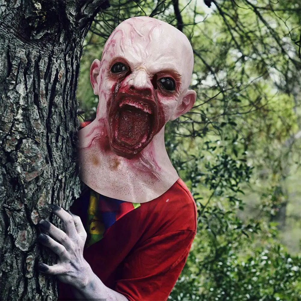 

Головной убор в виде зомби на Хэллоуин, ужас, латексный открытый рот, кровавый костюм на Хэллоуин для мамы S5b7