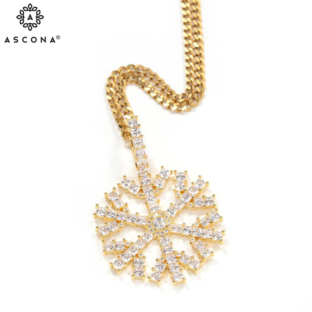 

Iced Out Hip Hop Christmas Tree Snowflakes Pendant Necklace For Man Women Bling Full Cubic Zircon Luxury Rapper Jewelry Gifts