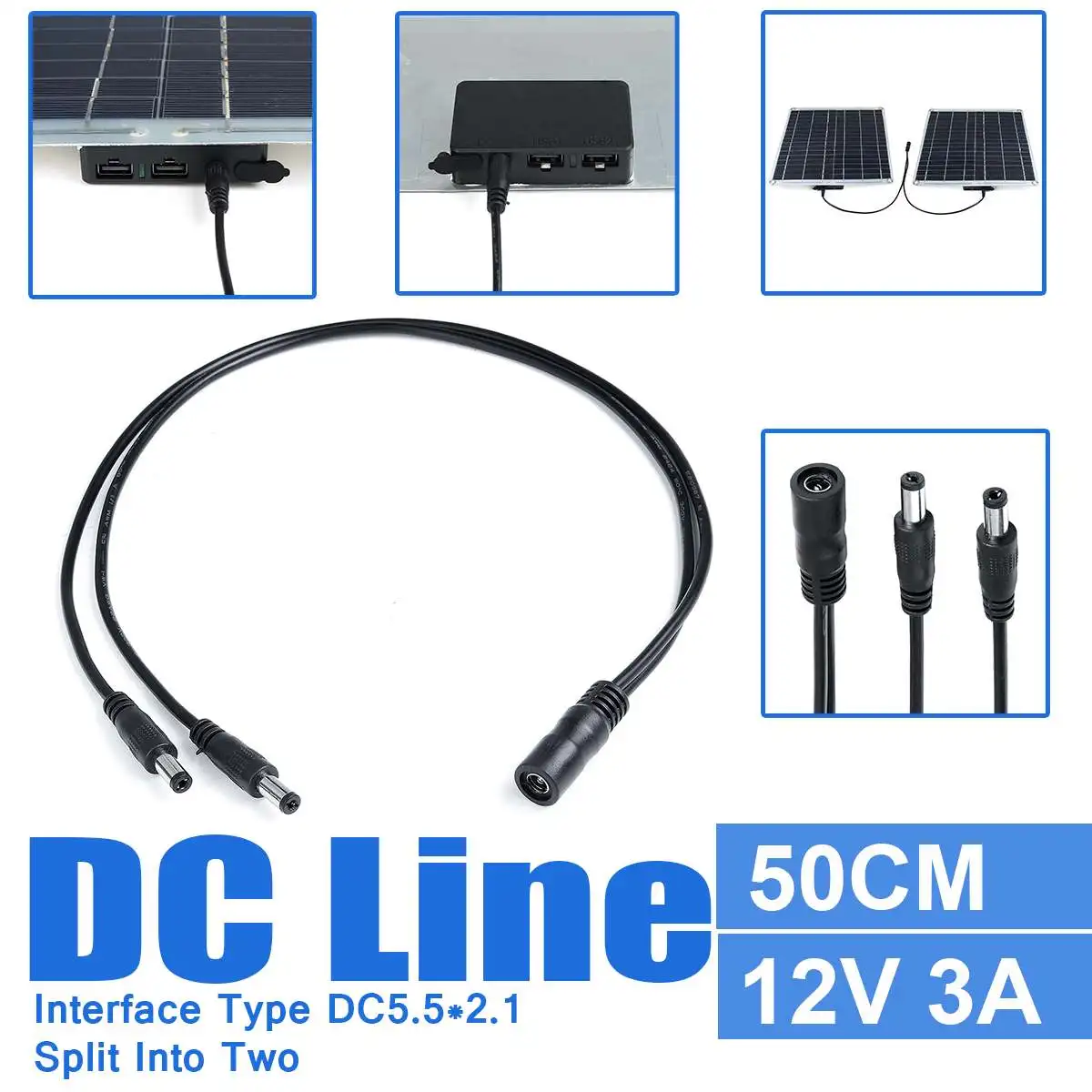 50CM 3A 5.5x2.1mm 12V DC Connectors Power Socket Male Female Solar Panel LED Strip Radio Printer DC Power Adapter Connector