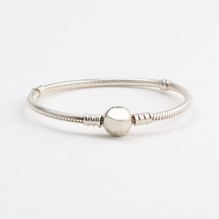 

Claudia Authentic 100% 925 Sterling Silver Round Button Classic Clasp Snake Bone Bangle & Bracelet Luxury Jewelry