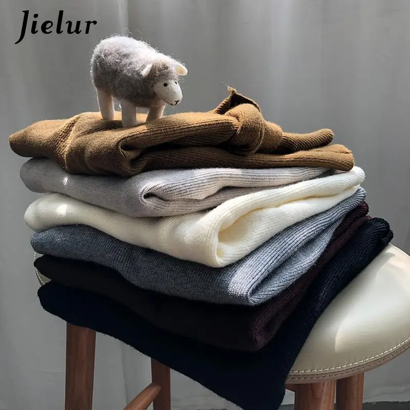 Вязаные женские водолазки Jielur 2021 свитера пуловеры осенне-зимние Базовые Женские