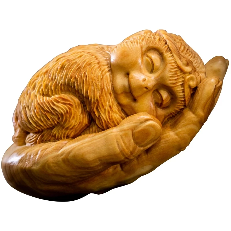 

7cm Solid Wood Boxwood Carving Animal Monkey In The Palm Men's Accessories