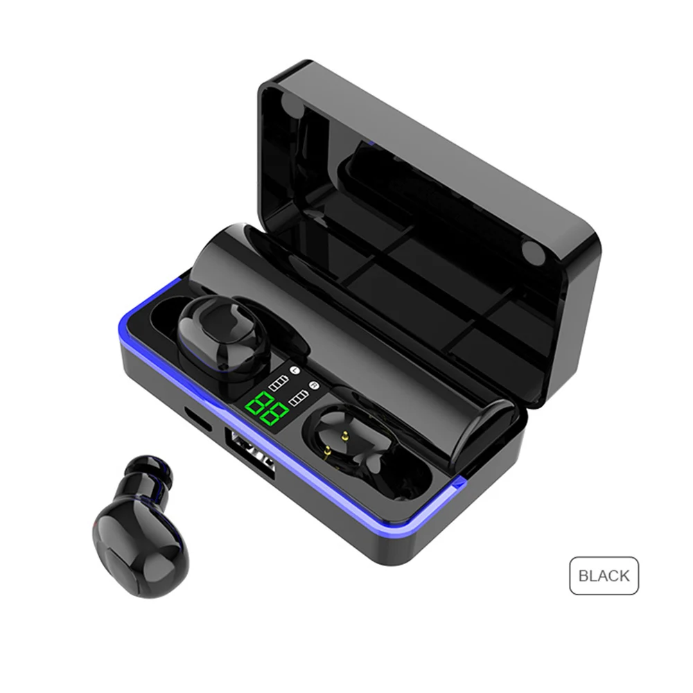 W12, TWS, Bluetooth 5,0, беспроводная гарнитура, наушники, мини наушники, HIFI звук, наушники в ухо, 1800 мАч, Powerbank с микрофоном для телефона - Цвет: black