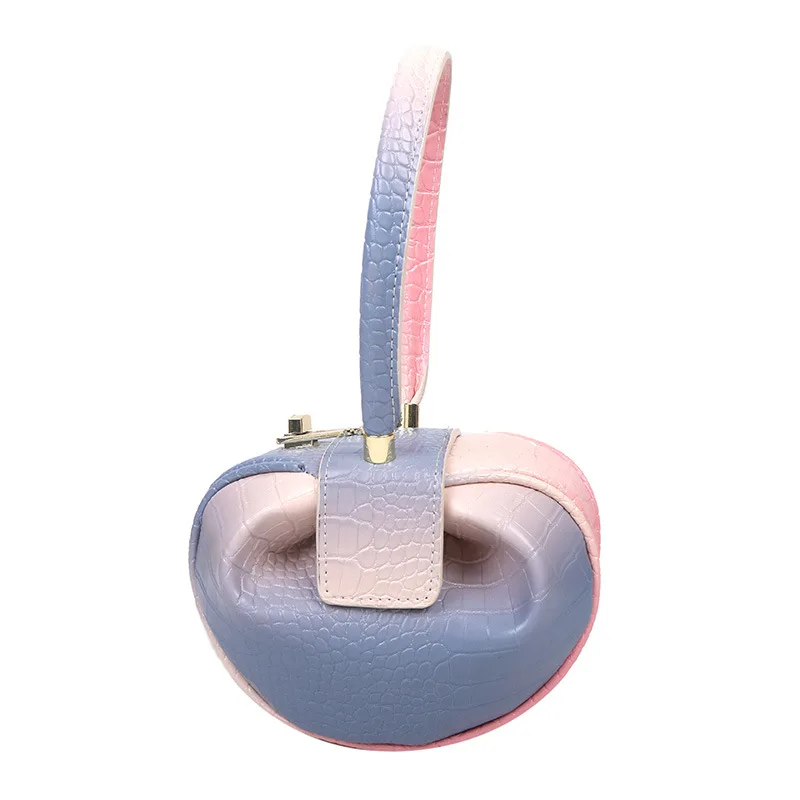 

2021 New Stone Pattern Apple Bag Leather Bag Women Luxury Fashion Contrast Color Lantern Bag