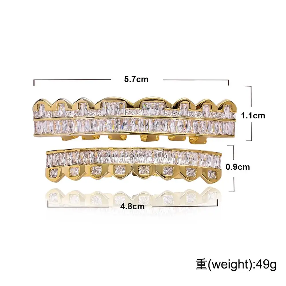 

New Baguette Set Teeth Grillz Top & Bottom Silver Color Grills Dental Mouth Hip Hop Fashion Jewelry Rapper Jewelry Gift