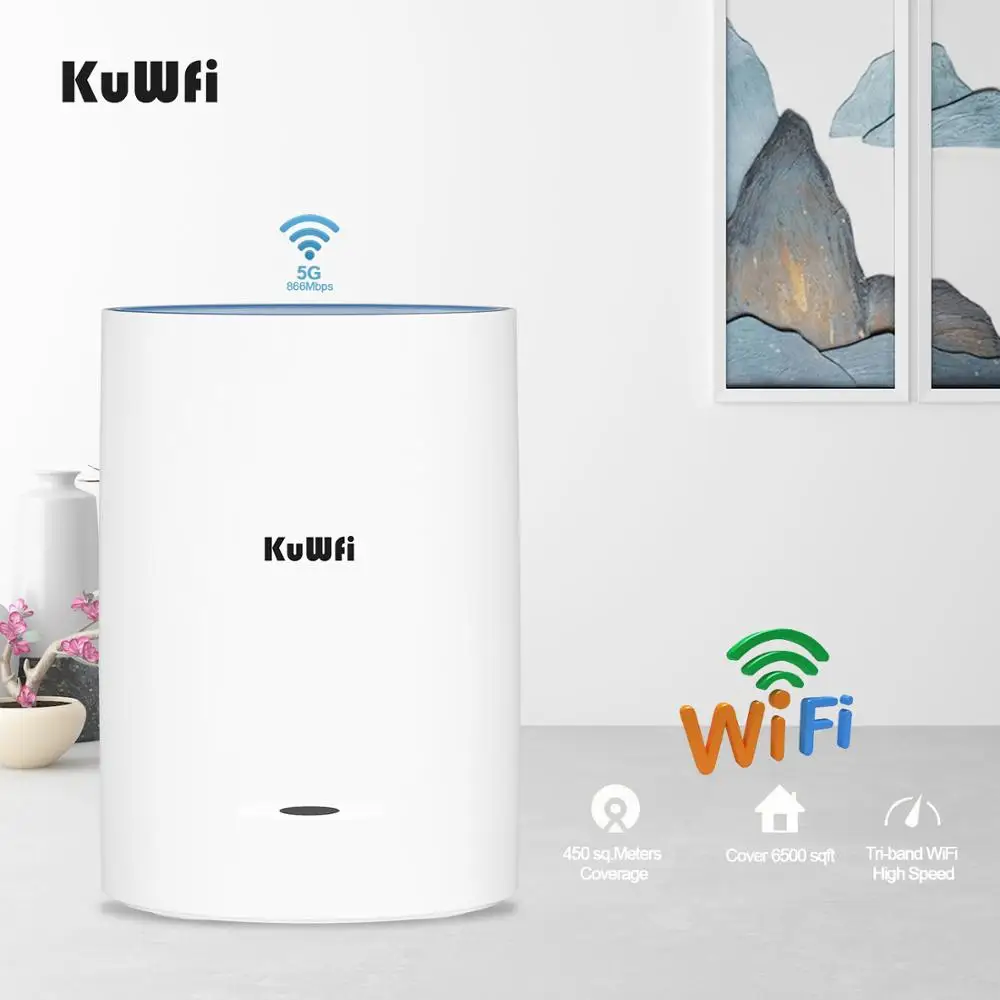 Трехдиапазонная домашняя сетчатая Wi Fi система KuWFi с AC2200 скоростью Gigabit Mesh WiFi5