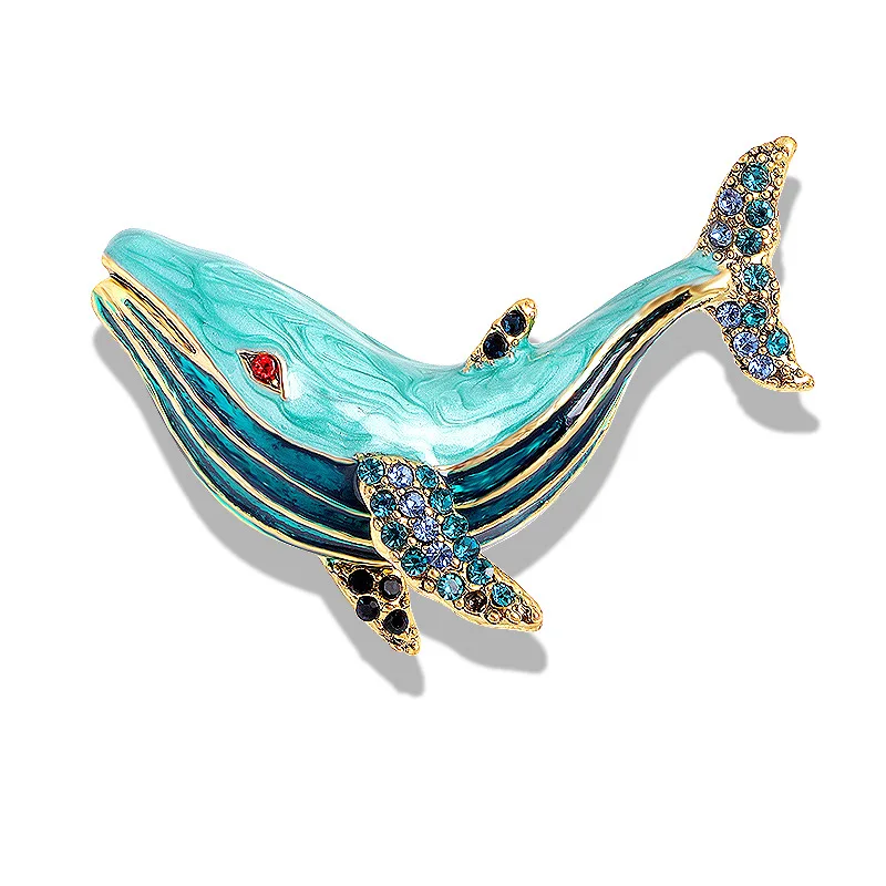 

Trendy Female Enamel Whale Brooch Charm Gold Silver Color Jewelry Brooches For Women Luxury Crystal Pin Dress Coat Accessories