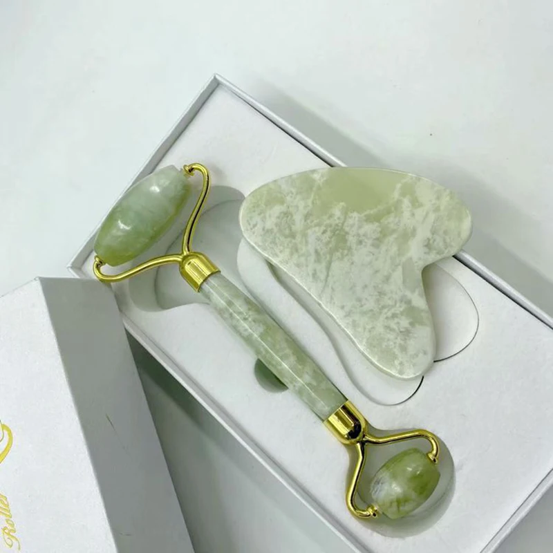 

Natural Jade Roller and Gua Sha Set with Box Massager for Face Massage Roller Facial Lift Beauty Skin Care Tools Face Massagers