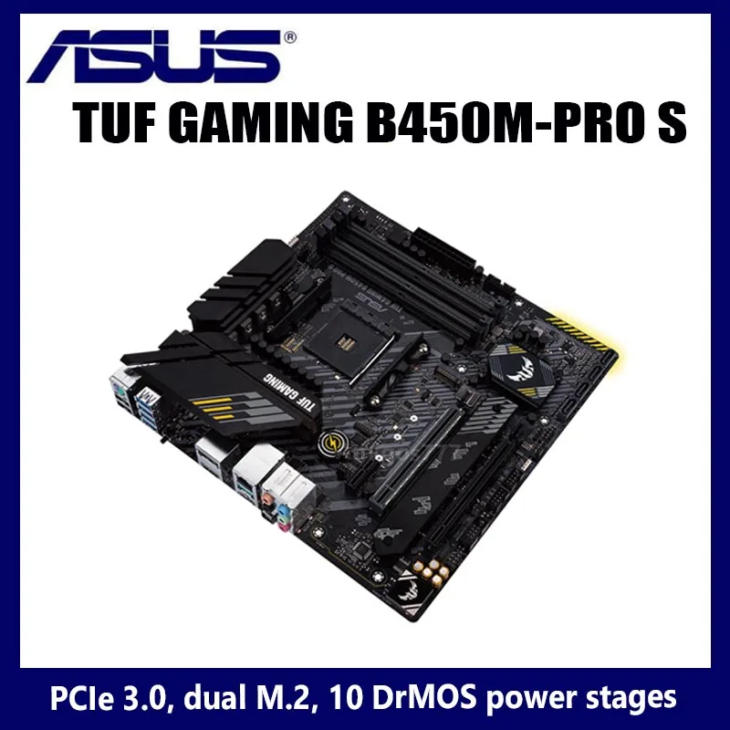 Verkauf Buchse AM4 Asus TUF GAMING B450M-PRO S Motherboard PCI-E 3,0 M.2 SATA III 128GB DDR4 Desktop B450 Placa-mãe AM4 Micro ATX Verwendet