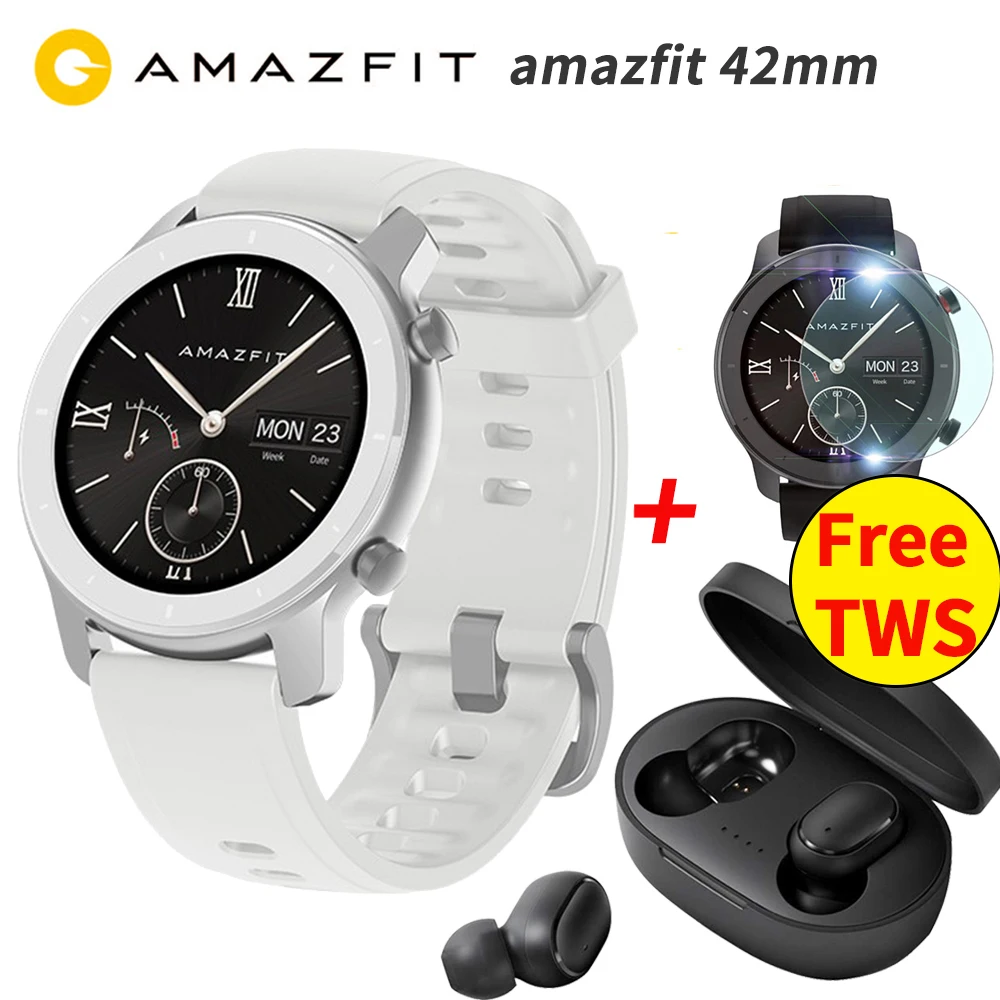 white 42mm 【5atm】 глобальная версия Amazfit GTR 42 мм умные часы gps часы 12 дней Срок службы батареи управление музыкой 1," AMOLED для Xiaomi Android IOS - Цвет: white 42mm