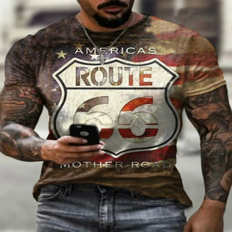 

6 Shiel-European and American Streets Are Very Cool and Beautiful Short-sleeved T-shirt Road Letter Printing T-shirt No. 66 Stre